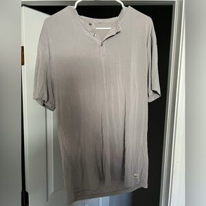 Vuori Soft Henley Gray Striped Button Down Shirt Large Butter Soft